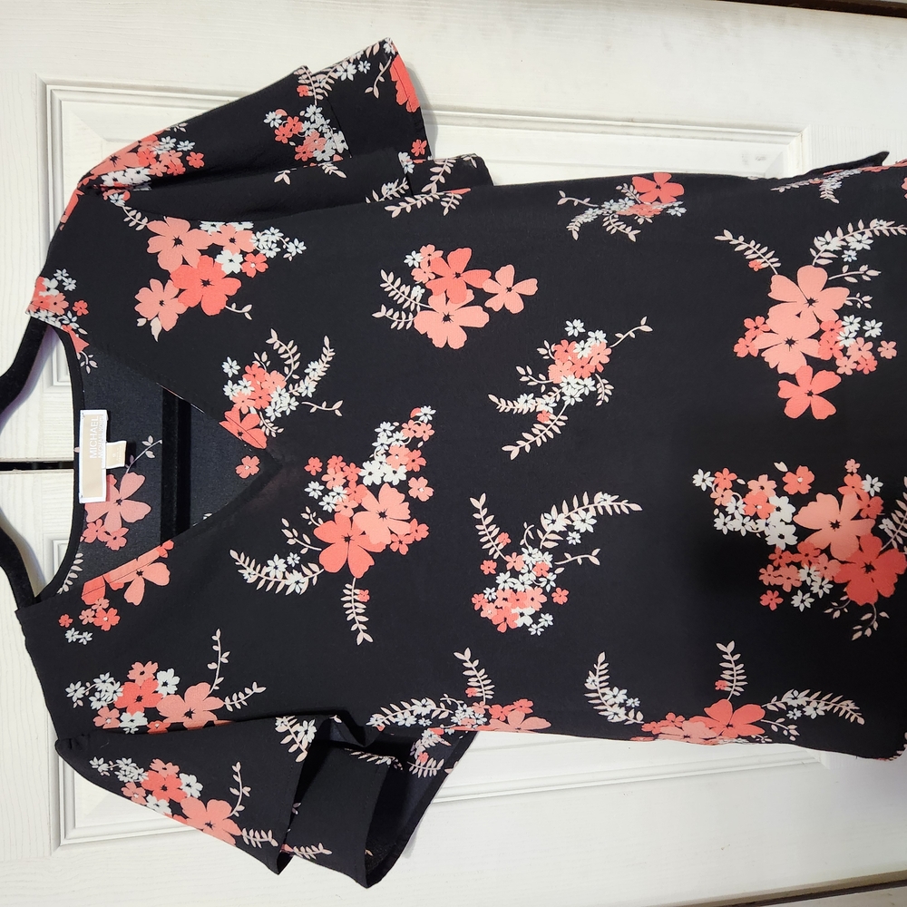 Michael Kors Orange and Pink Boxy Short Sleeve Blouse - Picture 3 of 6